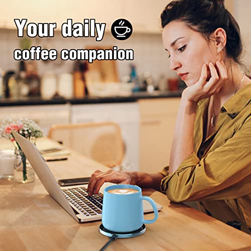 APEKX Auto On/Off Gravity-Induction Coffee Mug with Intelligent Temperature Control 113°F/45°C Cup Warmer Self-Heating with Wireless Charging Function Gifts for Home Office (Mug Included) Blue