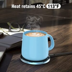 APEKX Auto On/Off Gravity-Induction Coffee Mug with Intelligent Temperature Control 113°F/45°C Cup Warmer Self-Heating with Wireless Charging Function Gifts for Home Office (Mug Included) Blue