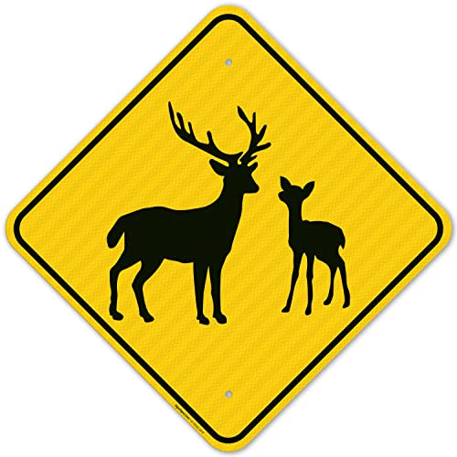 Deer with Fawn Crossing Sign, 18x18 Inches, 3M AEGP Reflective.063 Aluminum, Fade Resistant, Made in USA by Sigo Signs