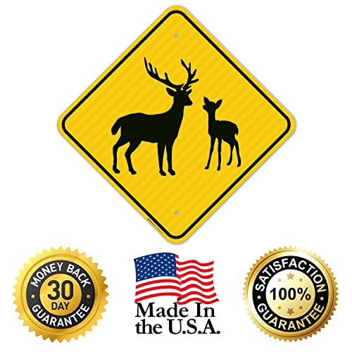 Deer with Fawn Crossing Sign, 18x18 Inches, 3M AEGP Reflective.063 Aluminum, Fade Resistant, Made in USA by Sigo Signs