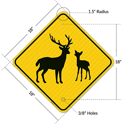 Deer with Fawn Crossing Sign, 18x18 Inches, 3M AEGP Reflective.063 Aluminum, Fade Resistant, Made in USA by Sigo Signs