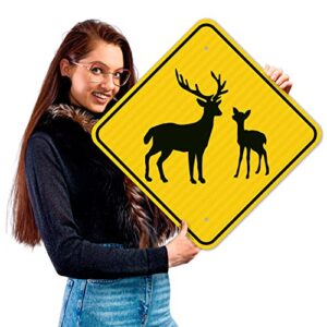 Deer with Fawn Crossing Sign, 18x18 Inches, 3M AEGP Reflective.063 Aluminum, Fade Resistant, Made in USA by Sigo Signs