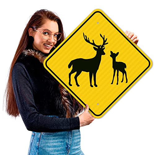 Deer with Fawn Crossing Sign, 18x18 Inches, 3M AEGP Reflective.063 Aluminum, Fade Resistant, Made in USA by Sigo Signs