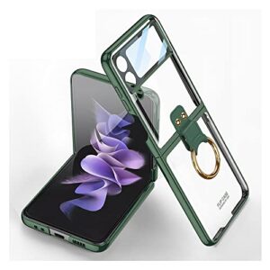 dootoo for samsung galaxy z flip 4 case with ring luxury transparent plating pc crystal cover anti-scratch glass camera lens protector all-inclusive case for galaxy z flip 4 5g 2022 (green with ring)