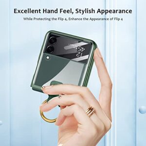 DOOTOO for Samsung Galaxy Z Flip 4 Case with Ring Luxury Transparent Plating PC Crystal Cover Anti-Scratch Glass Camera Lens Protector All-Inclusive Case for Galaxy Z Flip 4 5G 2022 (Green with Ring)