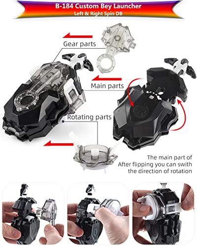 Desamvap Bey Battling Tops Burst Launcher and Grip, B-184 Custom Bey Launcher LR Left Right Spin DB Layer System Compatible with All Bey Burst Series (Black)