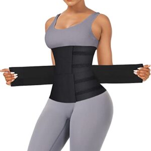 feelingirl waist trainer for women sauna belt tummy wrap underbust latex sport girdle with velcro hourglass faja body shaper black