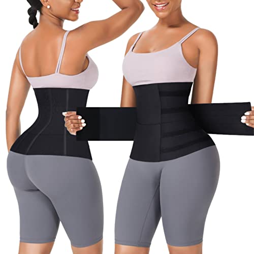 FeelinGirl Waist Trainer for Women Sauna Belt Tummy Wrap Underbust Latex Sport Girdle with Velcro Hourglass Faja Body Shaper Black