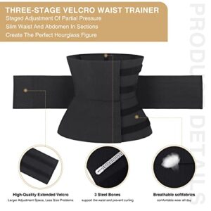 FeelinGirl Waist Trainer for Women Sauna Belt Tummy Wrap Underbust Latex Sport Girdle with Velcro Hourglass Faja Body Shaper Black