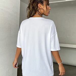 Cozyease Women's Oversized Graphic Letter Print T Shirts Short Sleeve Loose T Shirts Casual Women Summer Tops White L
