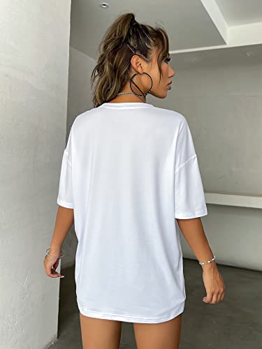Cozyease Women's Oversized Graphic Letter Print T Shirts Short Sleeve Loose T Shirts Casual Women Summer Tops White L