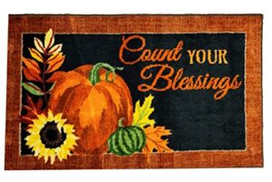 nourison welcome fall accent rug, polyester hand carved plush cut pile, 18 x 30 inches, harvest pumpkin, sunflower, leaves design for autumn and thanksgiving decorating