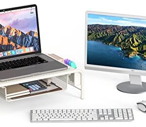 SimpleHouseware Metal Desk Monitor Stand Riser with Organizer Drawer, White