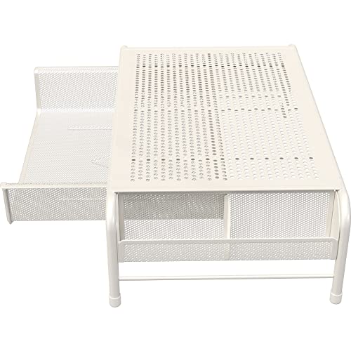 SimpleHouseware Metal Desk Monitor Stand Riser with Organizer Drawer, White