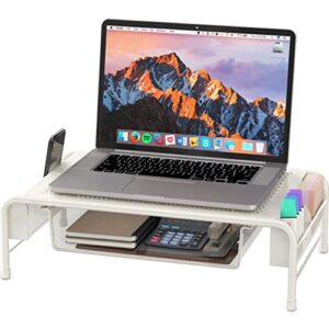 SimpleHouseware Metal Desk Monitor Stand Riser with Organizer Drawer, White