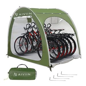 aviin 4 or 5 bike tent heavy duty, 210d silver-plated oxford extra thick waterproof & sunproof large outdoor bikes storage shed for mountain bicycle, motorcycle, garden repair tool, lawn mower, green