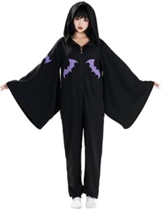 haikyuu women halloween onesie costume bat pajama pumpkin emoji loungewear turkey hooded kigurumi jumpsuit homewear (large, black)