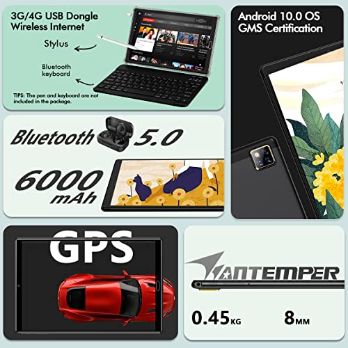 Android 11.0 Tablet 10 Inch Tablets with 4G RAM+ 64GB ROM, 13MP & 5 MP Camera, Quad Core, 6000mAh Battery, 128GB Expand Storage, Touchscreen, Bluetooth/GPS/FM/OTG/GMS/Google Certified (Black)