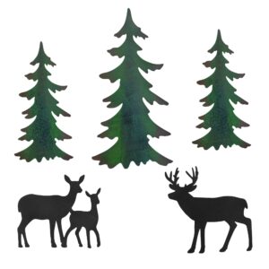 Limygus Metal Wall Art - Deer Pine Wall Decor Hanging Forest Decor Antique Metal Art Metal Wall Decor Home Bedroom Office Outdoor Decorations 5 Pieces