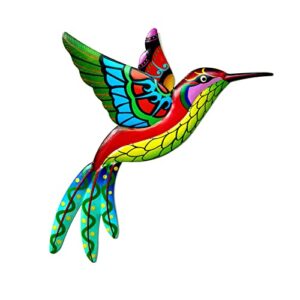 Metal Hummingbird Wall Art Decor Metal Colorful Birds 3D Outdoor Sculpture Christmas Ornaments Wooden Deer