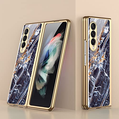 SHIEID Samsung Z Fold 4 Case, Z Fold 4 Case Ultra-Thin Tempered Glass Phone Case Protective Cover for Samsung Galaxy Z Fold 4 5G Fashion Electroplated PC Back Cover, Marble-3