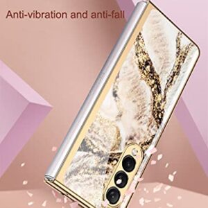 SHIEID Samsung Z Fold 4 Case, Z Fold 4 Case Ultra-Thin Tempered Glass Phone Case Protective Cover for Samsung Galaxy Z Fold 4 5G Fashion Electroplated PC Back Cover, Marble-3