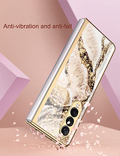 SHIEID Samsung Z Fold 4 Case, Z Fold 4 Case Ultra-Thin Tempered Glass Phone Case Protective Cover for Samsung Galaxy Z Fold 4 5G Fashion Electroplated PC Back Cover, Marble-3