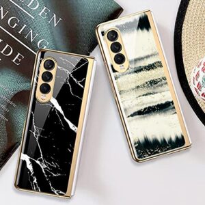 SHIEID Samsung Z Fold 4 Case, Z Fold 4 Case Ultra-Thin Tempered Glass Phone Case Protective Cover for Samsung Galaxy Z Fold 4 5G Fashion Electroplated PC Back Cover, Marble-3