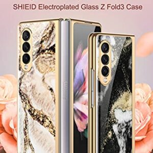 SHIEID Samsung Z Fold 4 Case, Z Fold 4 Case Ultra-Thin Tempered Glass Phone Case Protective Cover for Samsung Galaxy Z Fold 4 5G Fashion Electroplated PC Back Cover, Marble-3