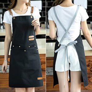 LOYGLIF Chef Aprons for Men Women with Large Pockets, Cotton Canvas Cross Back Adjustable Cooking Kitchen Work Waterproof Bib Apron Black