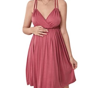 Verdusa Women's Maternity Crisscross Backless V Neck Loungewear Night Dress Watermelon Pink L