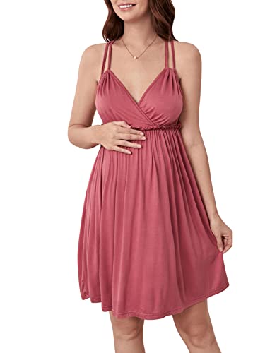 Verdusa Women's Maternity Crisscross Backless V Neck Loungewear Night Dress Watermelon Pink L