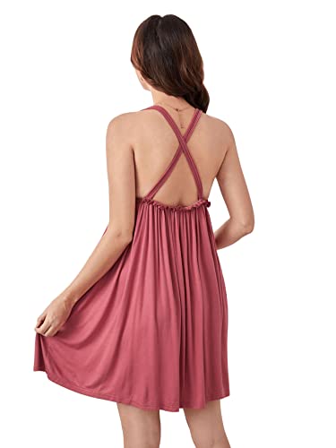 Verdusa Women's Maternity Crisscross Backless V Neck Loungewear Night Dress Watermelon Pink L