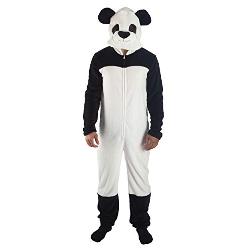 Seven Times Six Panda Bear Adult Black and White Union Suit Pajama Sleepwear with Detachable Mask Hood (XX-Large)