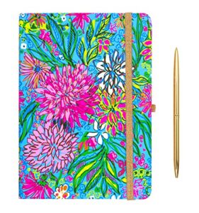 lilly pulitzer journal notebook with black ink pen, writing set includes cute journal with 96 lined pages and gold metal pen, walking on sunshine