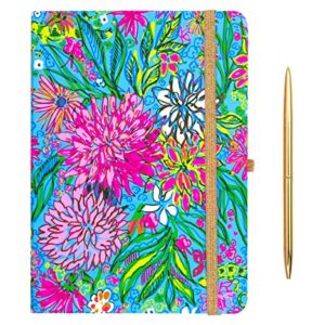 Lilly Pulitzer Journal Notebook with Black Ink Pen, Writing Set Includes Cute Journal with 96 Lined Pages and Gold Metal Pen, Walking on Sunshine