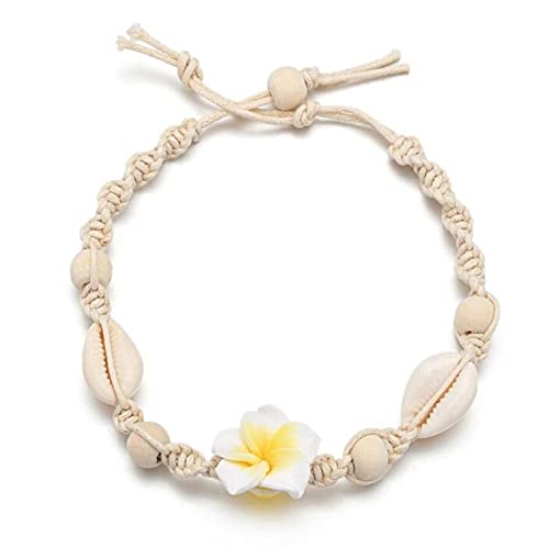 Bayetss Shell Ankle Bracelets Flower Foot Chain Seashell Bead Anklet Flower Ankle Bracelet Foot Jewelry for Women,Yellow