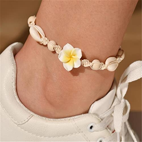 Bayetss Shell Ankle Bracelets Flower Foot Chain Seashell Bead Anklet Flower Ankle Bracelet Foot Jewelry for Women,Yellow