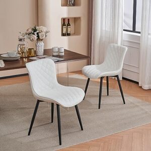 kidol & shellder dining chairs kitchen dining room chairs set of 2 modern upholstered living room chairs faux leather vanity chair comfortable contemporary makeup chair(white),3 mins quick assembly