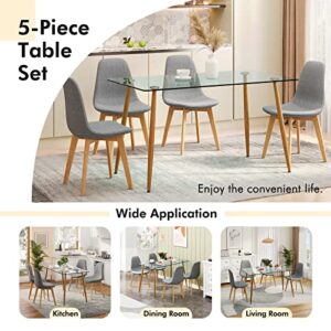 Giantex 5-Piece Dining Room Table Set, Multifunctional Kitchen Dinette Set of 5, 51" L X 27.5" W Table & Chair Set for 5, Rectangular Glass Dining Table & 4 Linen Chairs for Living Room