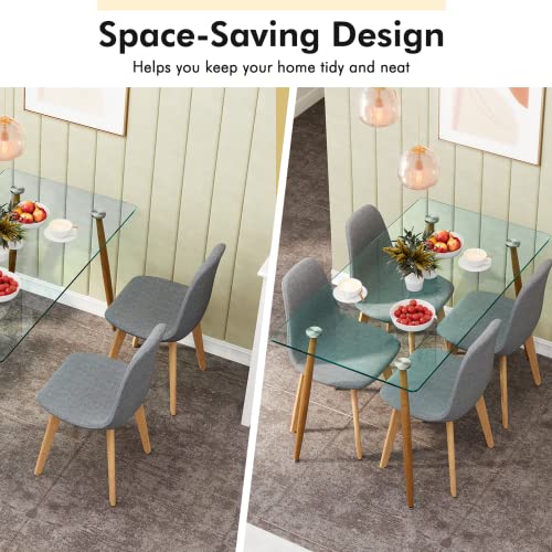 Giantex 5-Piece Dining Room Table Set, Multifunctional Kitchen Dinette Set of 5, 51" L X 27.5" W Table & Chair Set for 5, Rectangular Glass Dining Table & 4 Linen Chairs for Living Room