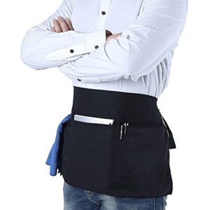 LRUUIDDE Server Aprons with 3 Pockets, Black Server Waist Aprons, Waitress Half Apron,Waterdrop Resistant Waitress Apron (Black-1 Pack)