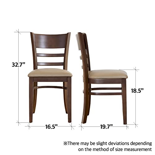 Livinia Cabin Dining Chair Set of 2, Solid Malaysian Oak PU Leather Upholstered Cushion Seat Wooden Ladder Back Side Chairs (Walnut) Assembly Required