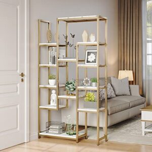 YITAHOME 6 Tier Gold Bookshelf, 71” Tall Modern Free Standing Bookshelf with 12 Shelf Bookcase, Faux Marble Open Display Storage Book Shelves for Living Room Bedroom Office Home, Gold & Marble