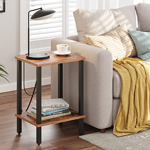 TUTOTAK End Table, Set of 2, Side Table, Nightstand, 2-Tier Storage Shelf, Sofa Table for Small Space, Living Room, Bed Room TB01BB035