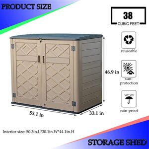 Mrosaa Large Horizontal Storage Sheds,38 cu.ft Resin Garden Shed Weather Resistance,Outdoor Storage Box Lockable for Patio,Backyard,Garden,Home(Brown)