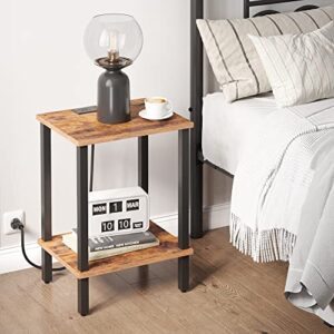 TUTOTAK End Table with Charging Station, Side Table with USB Ports and Outlets, Nightstand, 2-Tier Storage Shelf, Sofa Table for Small Space TB01BB040