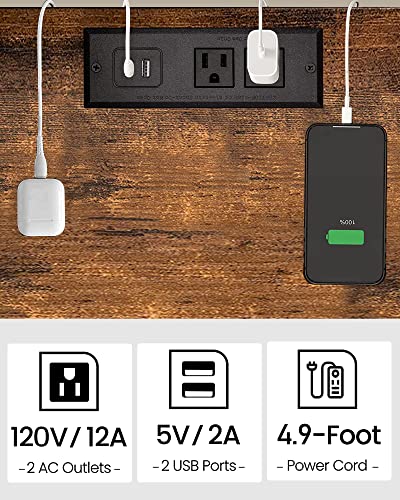 TUTOTAK End Table with Charging Station, Side Table with USB Ports and Outlets, Nightstand, 2-Tier Storage Shelf, Sofa Table for Small Space TB01BB040