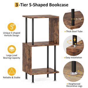 Book Shelf Bookcase, Modern Small Bookshelf for Small Spaces: S-Shaped Wooden Bookshelf Corner Bookshelf for Living Room Bedroom Home Office, Rustic Bookshelves and Bookcases Storage Organizer, 3-Tier