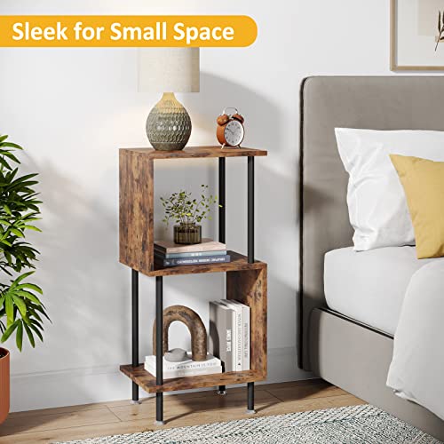 Book Shelf Bookcase, Modern Small Bookshelf for Small Spaces: S-Shaped Wooden Bookshelf Corner Bookshelf for Living Room Bedroom Home Office, Rustic Bookshelves and Bookcases Storage Organizer, 3-Tier